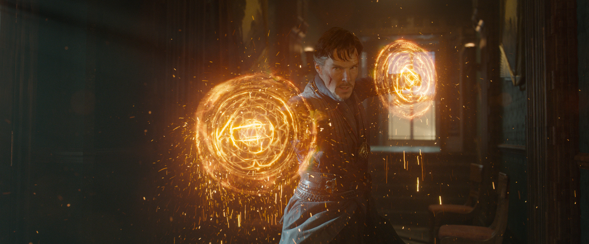 Benedict Cumberbatch as Doctor Strange, preparing for a fight