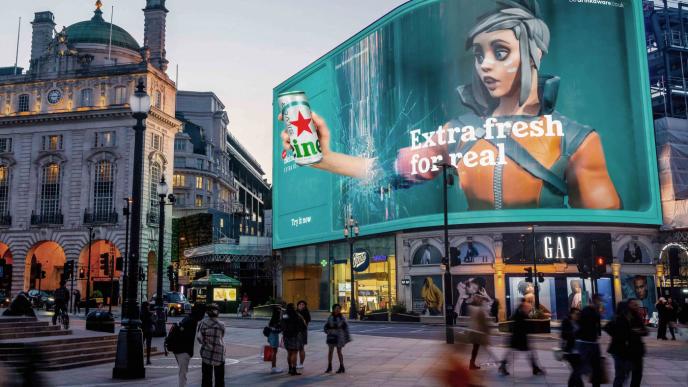 large screen in london with the animation created for heineken silver