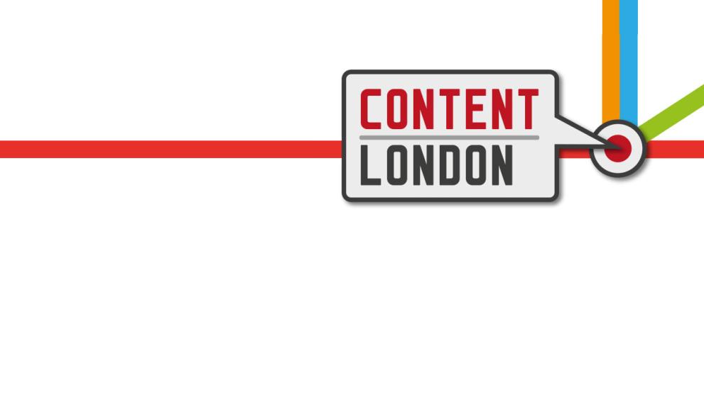 A white banner with coloured lines, mimicking the London underground. A white box with Content London sits on the intersection of the lines.