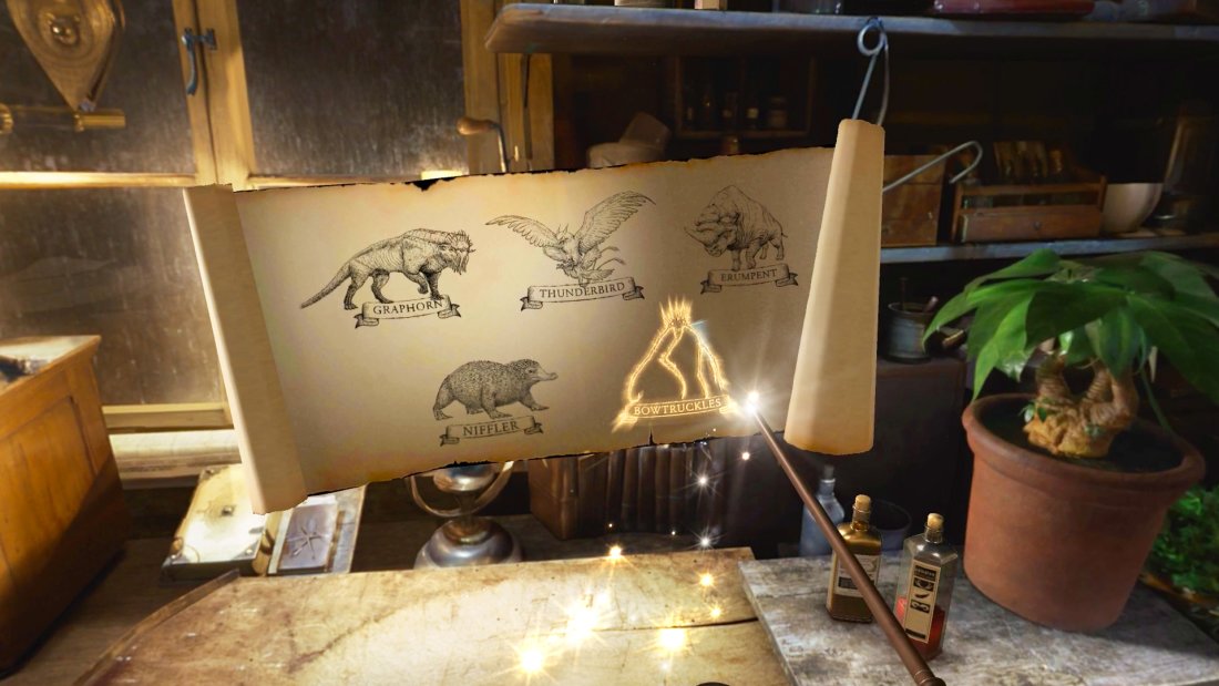 animation of a scroll that has images of the creatures from fantastic beasts and where to find them