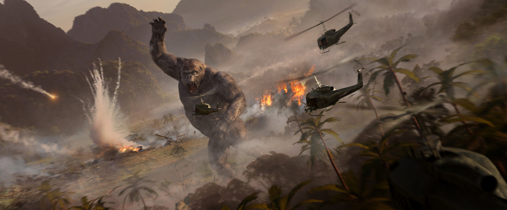 Concept art for Kong fighting off helicopters
