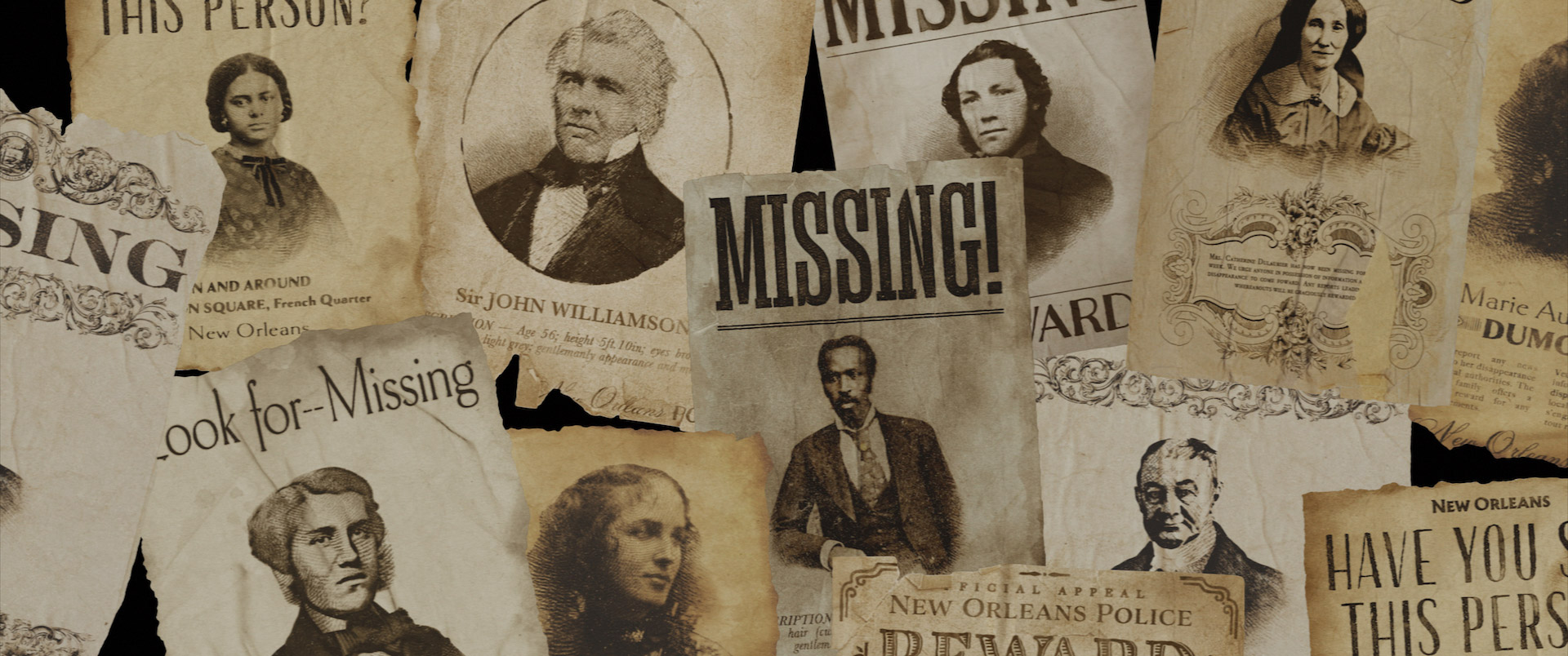 A sequence from Disney's The Haunted Mansion (2023) showing multiple 'missing person' posters