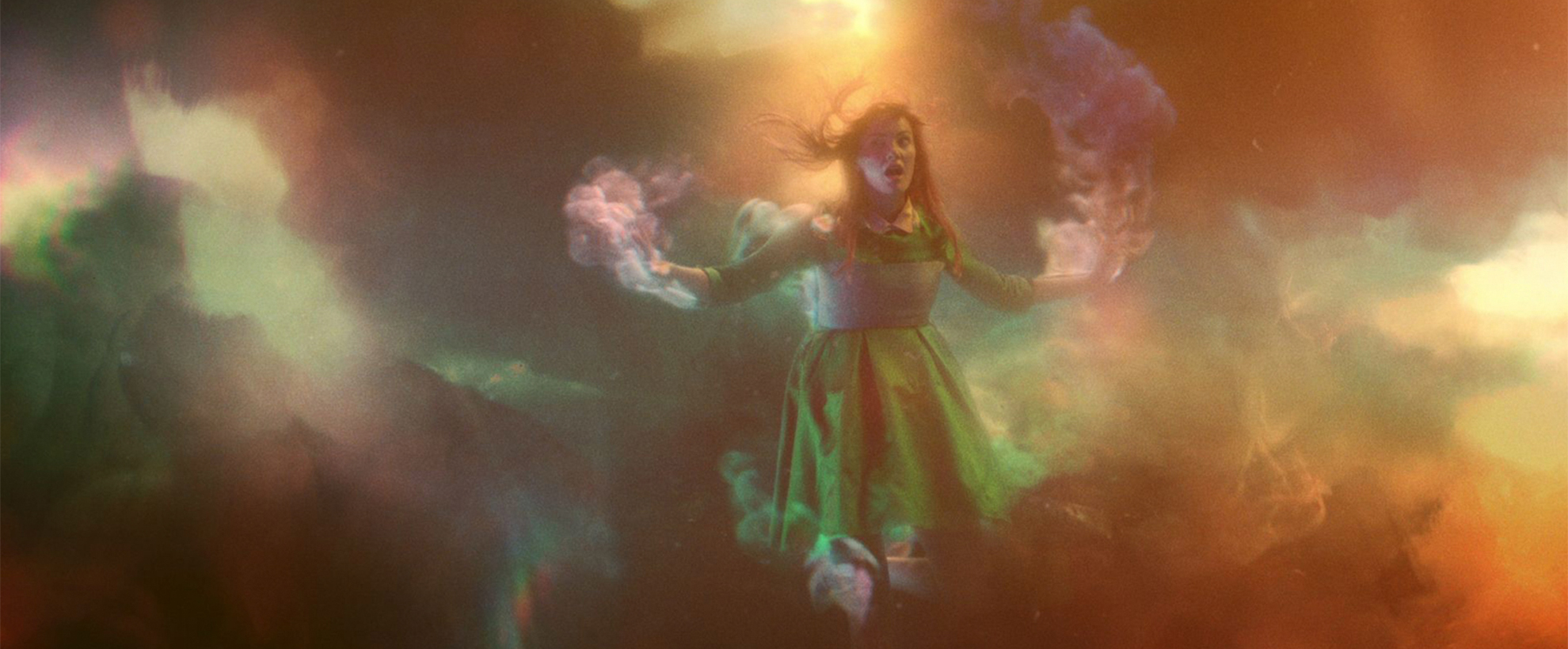 Woman in green smoke