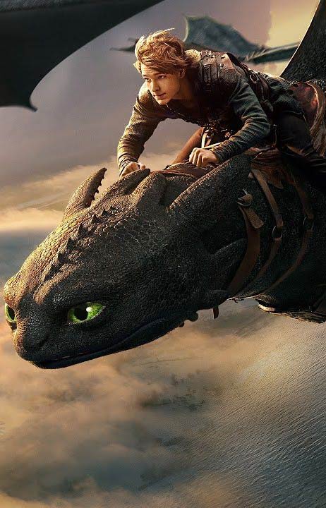 Hiccup rides Toothless in How To Train Your Dragon
