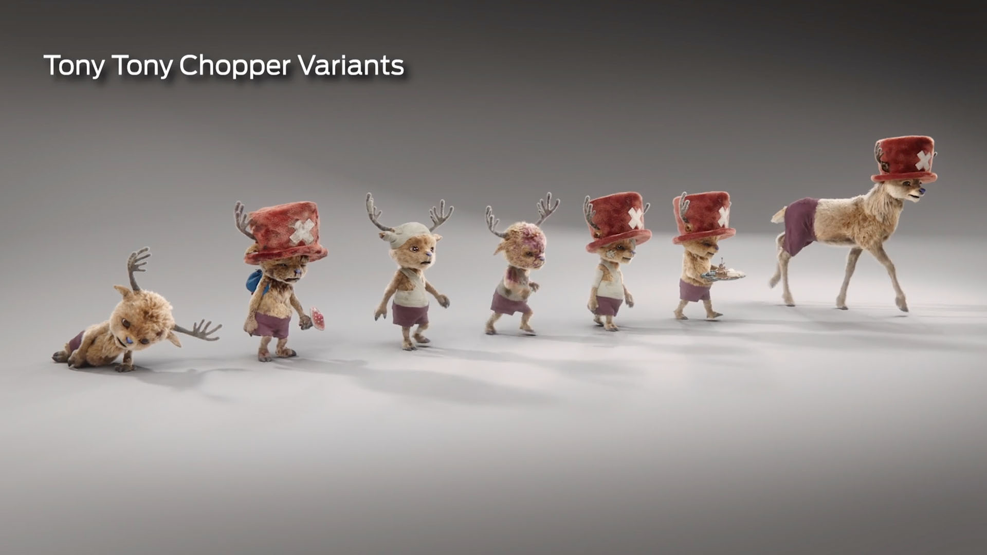 The CG Chopper variants created for the live-action One Piece