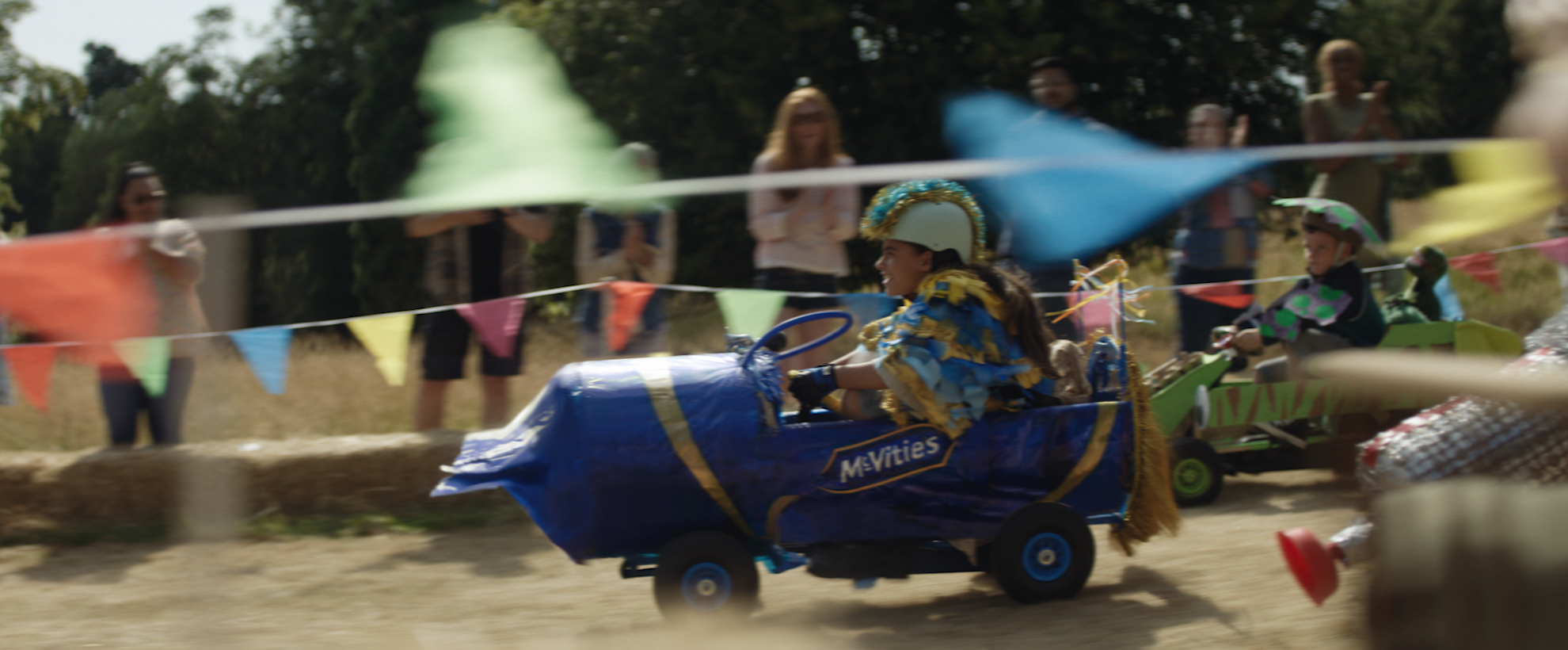 Blue car in a race
