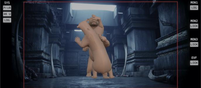 Previsualised bear fight sequence