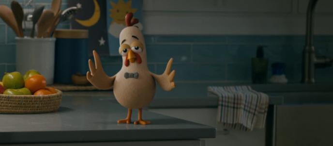 Animated rooster in a kitchen