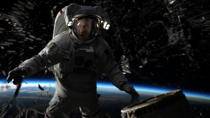 An astronaut floating in space