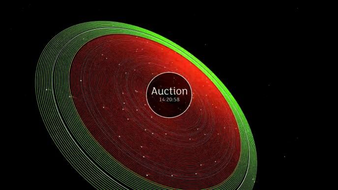 digital signage of a circle with the word 'auction' in the middle