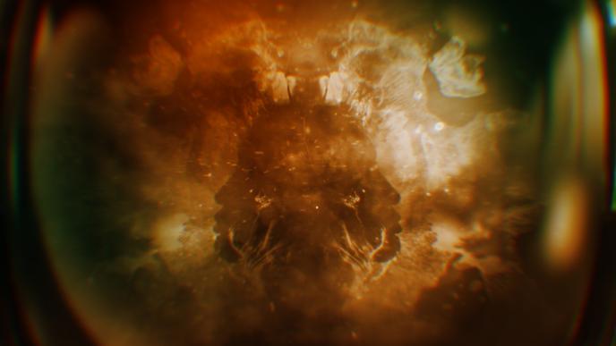 a hazy rorschach mirror graphic of a face