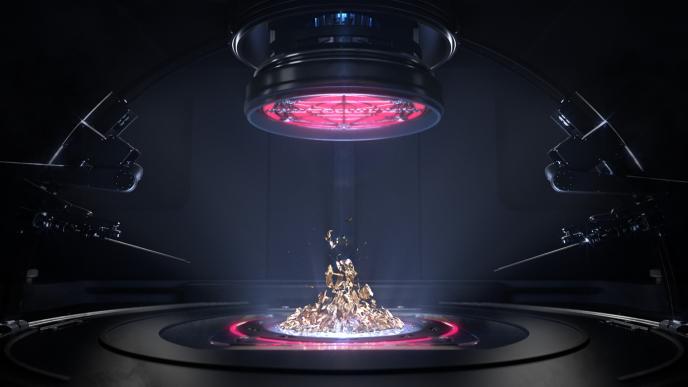 graphic imagery of a medical magnet device pulling up gold particles