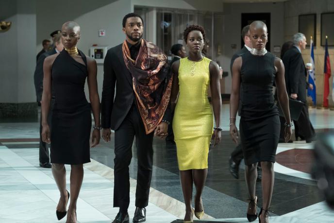 okoye, nakia, shuri and t'challa walking together