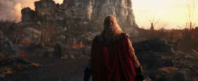 Thor walks across an alien planet