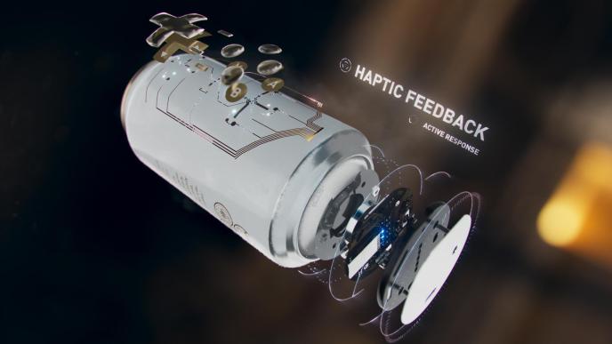 animation of a controller that is a beer can. it has been split up into layers to show its functionality