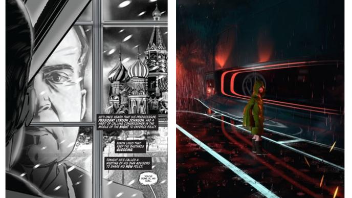 two split pages of a comic book