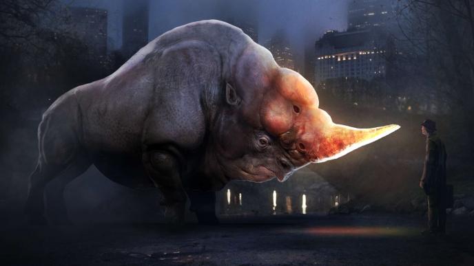 concept art of an erumpent with a glowing horn