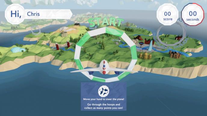 game view of british airways flight game. back view of a plane flying across the british isles