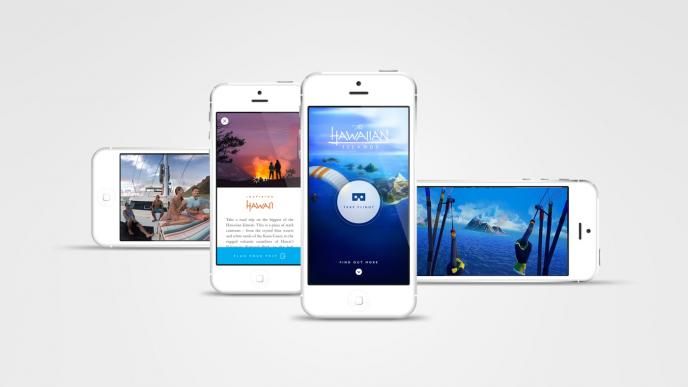 four phones showcasing the hawaiian vr experience