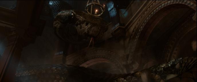 a giant serpent in a throne room