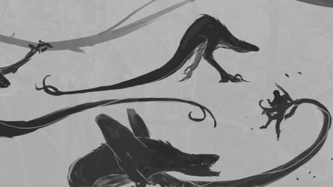 concept art sketches of two skullcrawlers