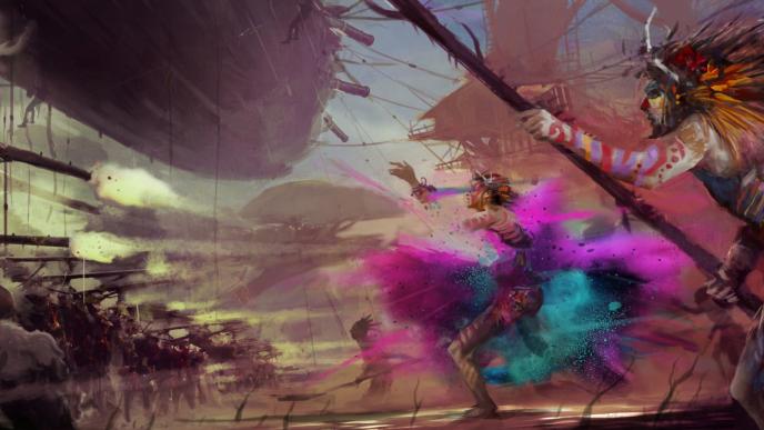 concept art of a battle scene from pan