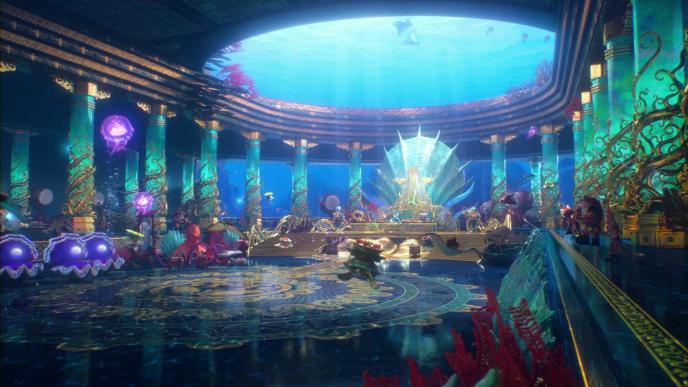 interior of an animated mythological underwater palace