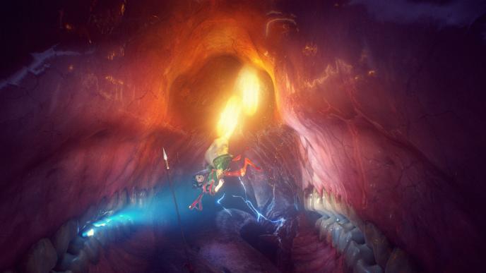 mythological character nezha in a giant mouth