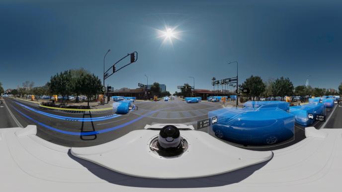 top view of a google car capturing cars