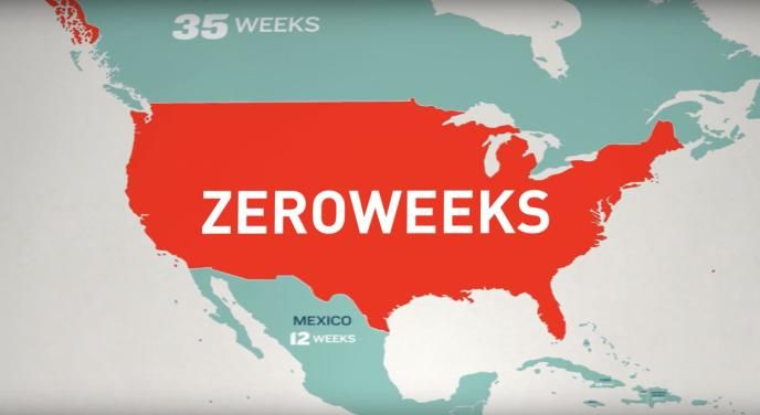 the united states of america highlighted in red on a north america map. 'zero weeks' text is in the highlighted zone