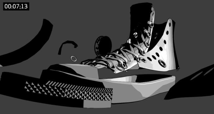 close up of an animated converse shoe