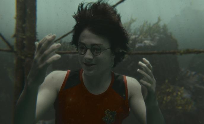 harry potter underwater in the great lake looking at this gilled hands