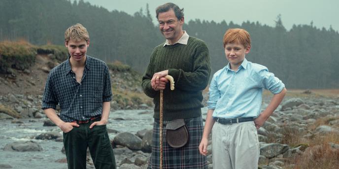 A still from season six of Netflix show 'The Crown' showing Prince Charles and young Princes William and Harry