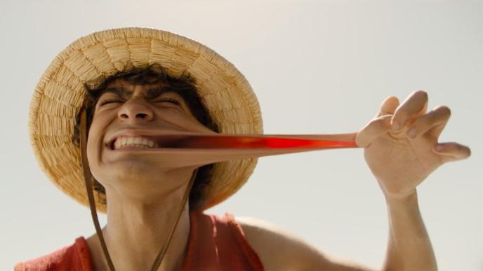 Luffy from One PIece pulls out his stretchy cheek 