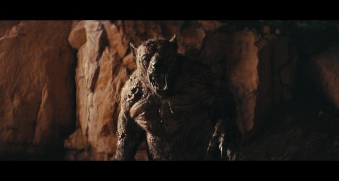 Mutated bear, otherwise known as the Yao Gui standing in the centre with a rocky background behind  