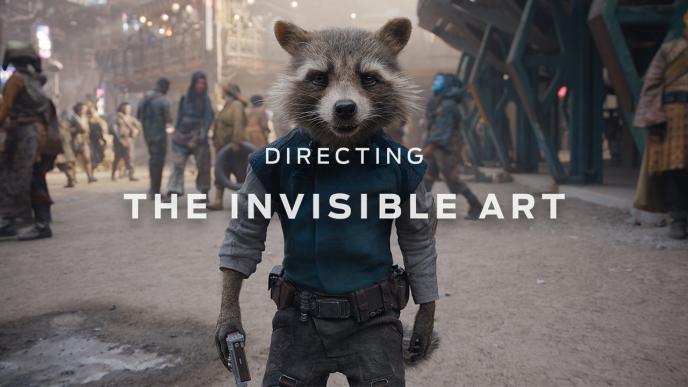 An realistic animated raccoon from Guardians of the Galaxy Vol.3 walking towards the viewer.