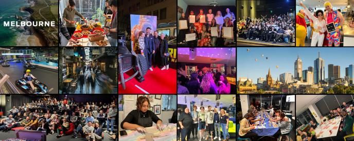 A collage of photos depicting our Melbourne teams in the city, and at sporting and social events