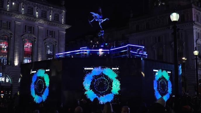 Screens projected in a square in London