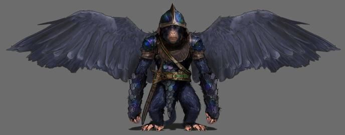 Concept art for Wicked showing a monkey in guard uniform, with wings