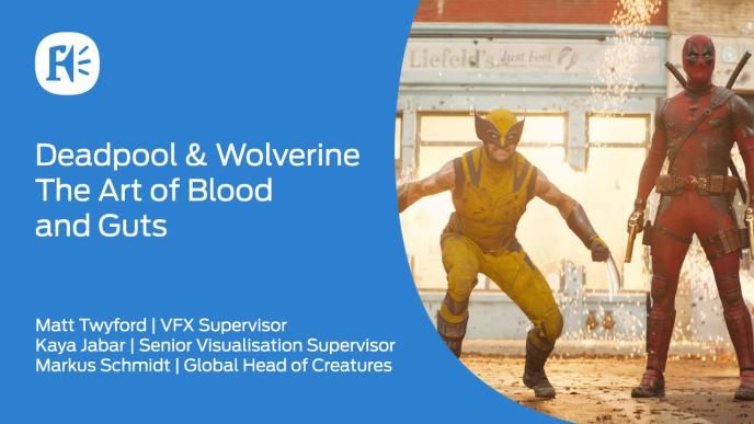 A thumbnail for the "Deadpool & Wolverine: The Art of Blood and Guts" VFX webinar, featuring Deadpool and Wolverine.