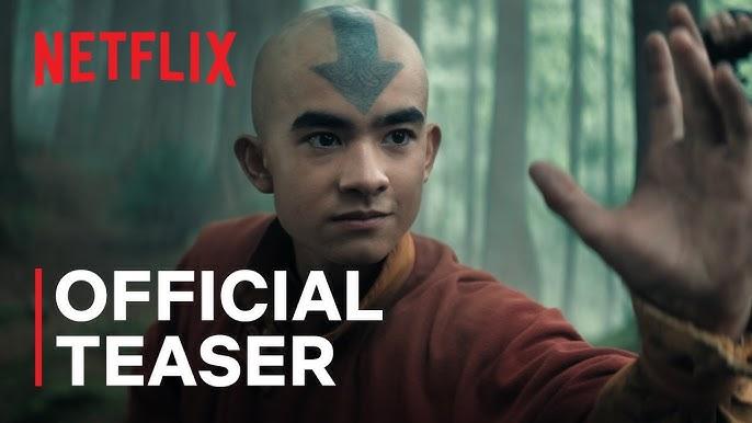 Aang from the live-aciton Avatar: The Last Airbender raises hand in forest; “Netflix Official Teaser” text overlays image