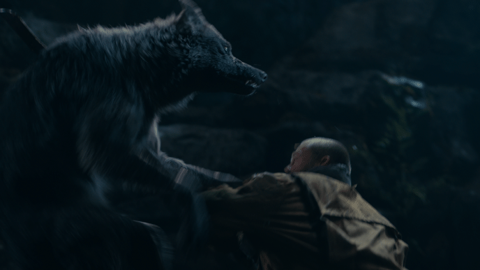 James & Odin fight against a pack of wolves 