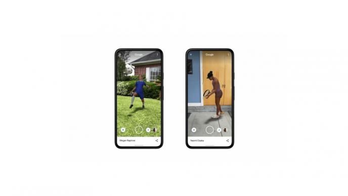 two phonescreen and screenshots showcasing AR athletes