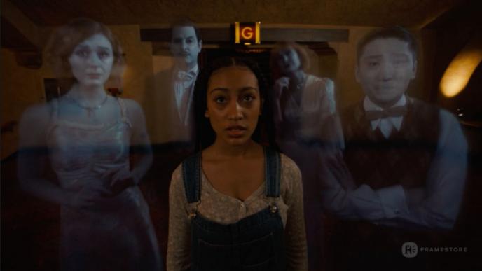 A girl surrounded by ghosts