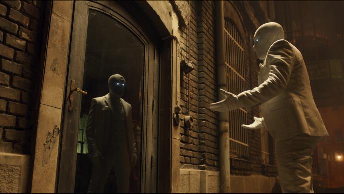 Steven Grant confronts alter ego Marc Spector in a mirror