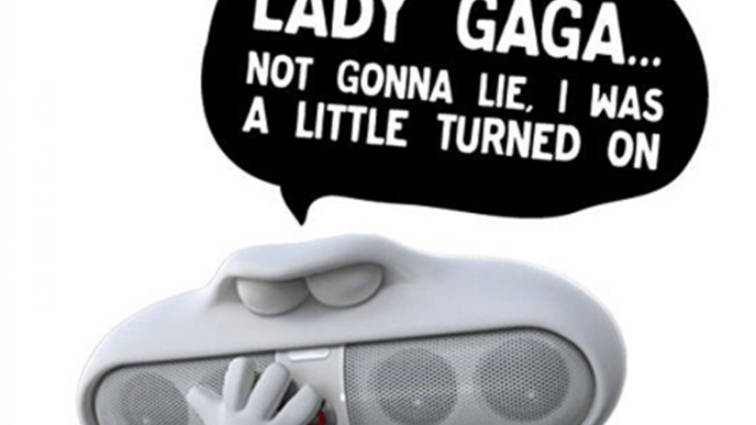 beats pill character with conversation bubble 'lady gaga...not gonna lie, i was a little turned on'