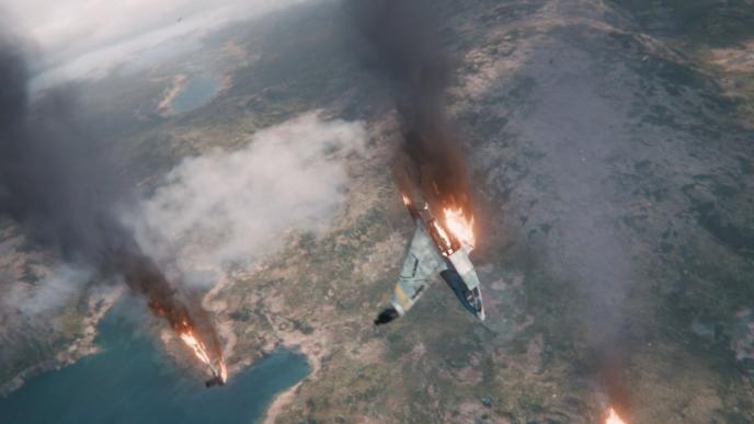 Flaming jet falling from the sky
