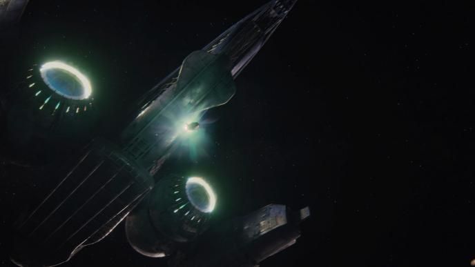 A spaceship in outer space