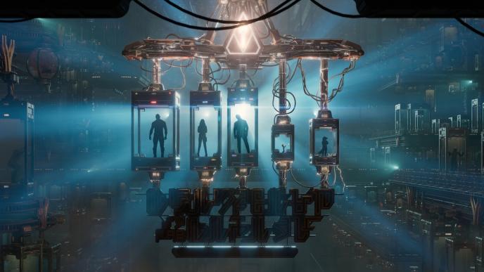 four guardians of the galaxy characters in individual glass cages