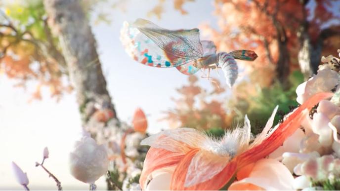 digital graphic image of an extraterrestrial dragonfly in vibrant nature